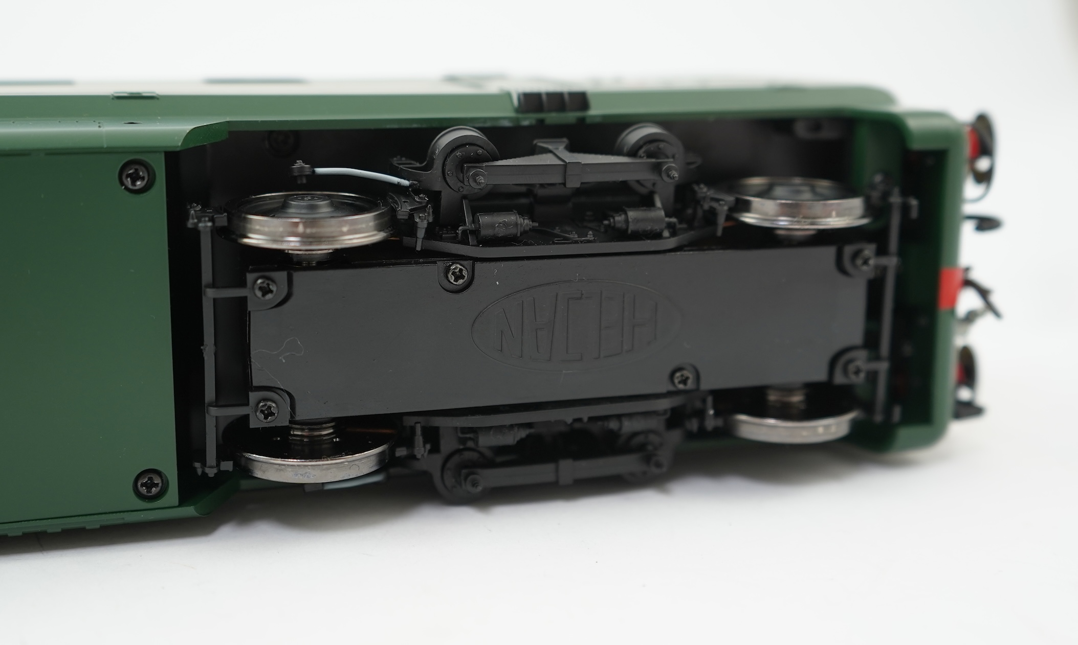 An 0 Gauge Heljan model of BR Warship Class Onslaught D832 Bo-Bo diesel hydraulic locomotive, powered for two rail operation, with original box.